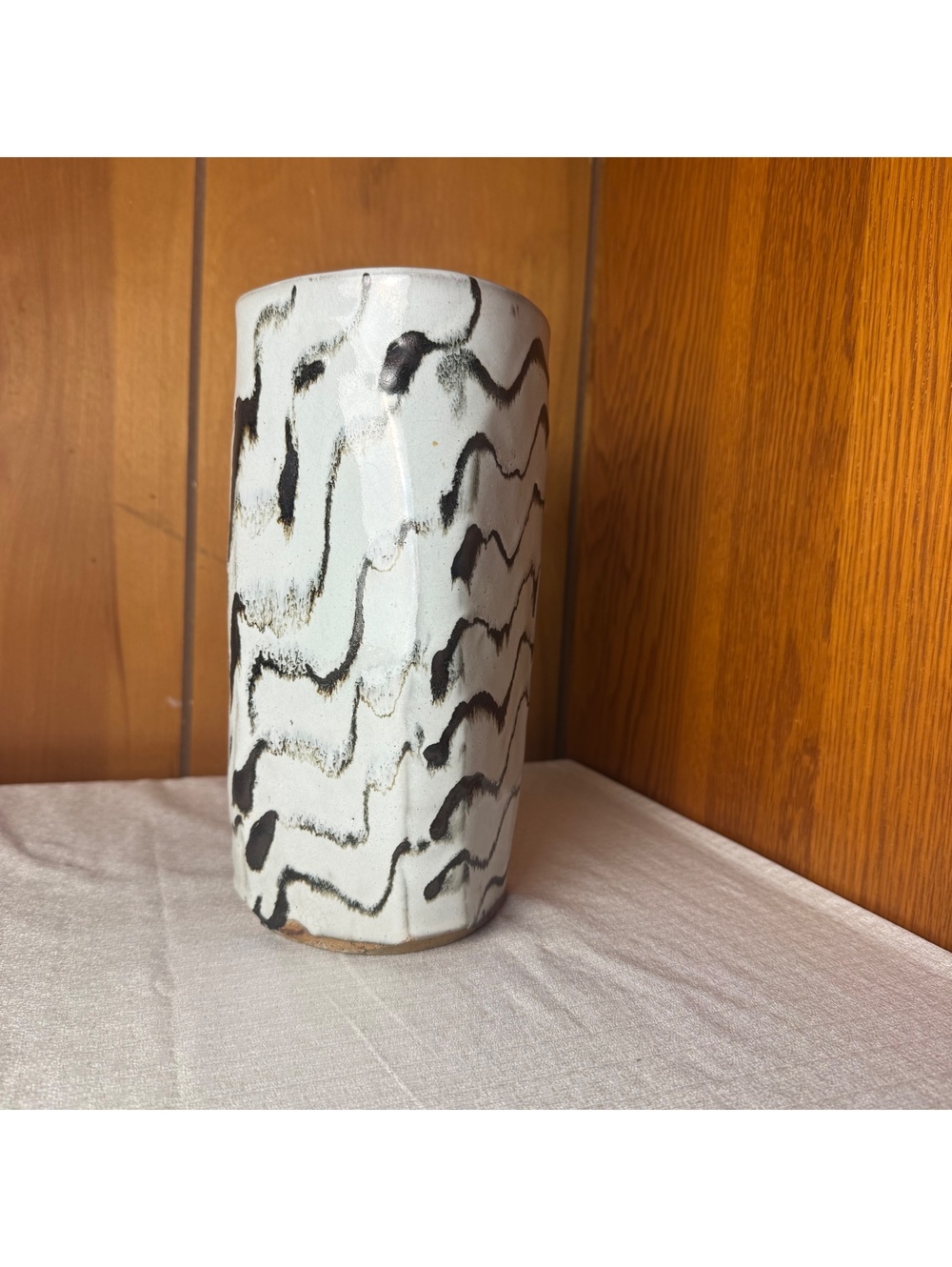 Vintage Studio Pottery Vase Black White Abstract Ceramic 10 Inch - Picture 2 of 8